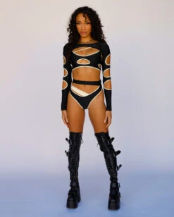 Backstage Baddie Reflective Arm Cutout Ultra Crop Top 20 Backstage Baddie Reflective Arm Cutout Ultra Crop Top -I Hear Raves BackstageBaddieReflectiveArmCutoutUltraCropTop Full