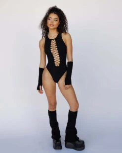 Bass Destruction Cutout Bodysuit -I Hear Raves Bass Destruction Cutout Bodysuit Black Full