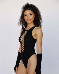 Bass Destruction Cutout Bodysuit -I Hear Raves Bass Destruction Cutout Bodysuit Black Side