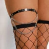 B*tch Don't Kill My Vibe Single Chain Leg Garter -I Hear Raves Btch Don t Kill My Vibe Chain Leg Garter BLK SLVR Front