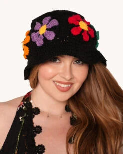 Child Of The Forest Floral Crochet Hat 10 Child Of The Forest Floral Crochet Hat -I Hear Raves Child of the Forest Floral Crochet Hat Black C1 Front