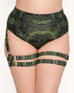 Cyber Matrix Harness Booty Shorts -I Hear Raves Cyber Matrix Harness Booty Shorts C1 Front2