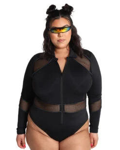Dark Meets Light Rainbow Reflective Bodysuit -I Hear Raves DarkMeetsLightRainbowReflectiveBodysuit Black Curve Front