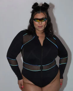 Dark Meets Light Rainbow Reflective Bodysuit -I Hear Raves DarkMeetsLightRainbowReflectiveBodysuit Black Curve Reflective