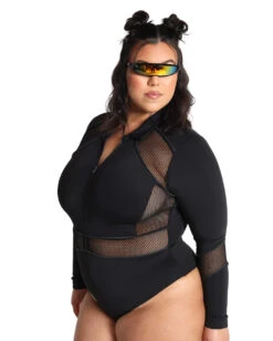 Dark Meets Light Rainbow Reflective Bodysuit -I Hear Raves DarkMeetsLightRainbowReflectiveBodysuit Black Curve Side