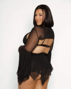 Dark Arts Mesh Bell Sleeve Ultra Crop Top -I Hear Raves Dark Arts Mesh Bell Sleeve Ultra Crop Top Black C1 Back