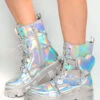 Dreamy Dazzle Holo Combat Boots With Charms & Heart Pocket 2 Dreamy Dazzle Holo Combat Boots With Charms & Heart Pocket -I Hear Raves Dreamy Dazzle Holo Combat Boots With Charms Heart Pocket Side