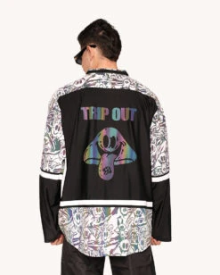 Electric Tripp Rainbow Reflective Hockey Jersey 10 Electric Tripp Rainbow Reflective Hockey Jersey -I Hear Raves Electric Tripp Rainbow Reflective Hockey Jersey Back