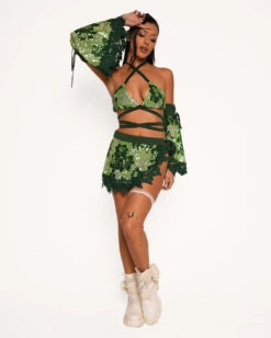 Fairytale Forest Side Tie Mini Skirt 9 Fairytale Forest Side Tie Mini Skirt -I Hear Raves Fairytale Forest Wrap Around Top with Sleeves Full