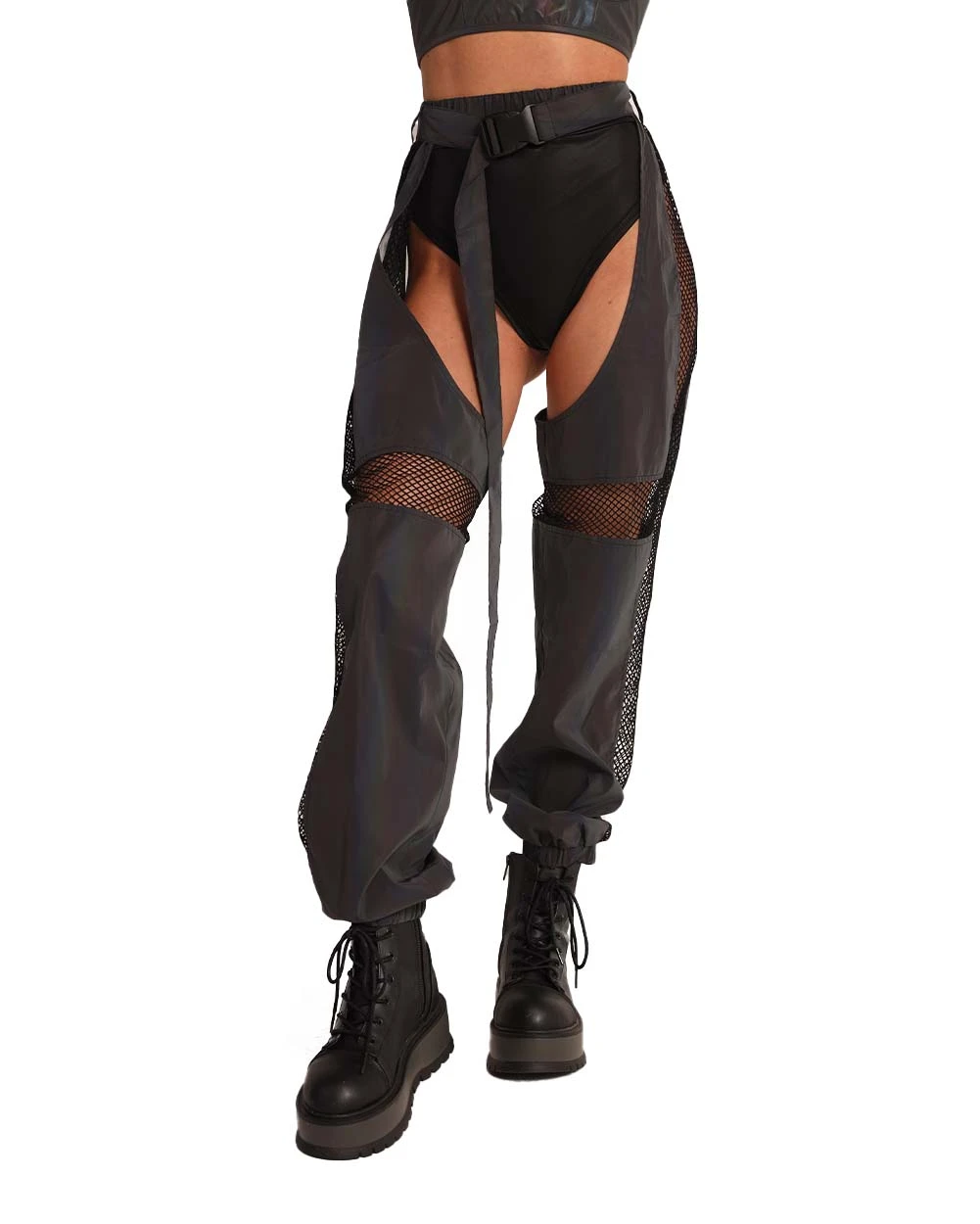 False Alarm Fishnet Rainbow Reflective Chaps 6 False Alarm Fishnet Rainbow Reflective Chaps - Image 4