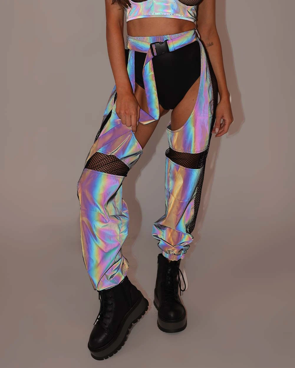False Alarm Fishnet Rainbow Reflective Chaps 3 False Alarm Fishnet Rainbow Reflective Chaps