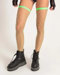 Flirty Fishnet Thigh Highs 9 Flirty Fishnet Thigh Highs -I Hear Raves Flirty Fishnet Thigh Highs NeonGreen Front