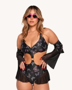 Flutter Fantasy Bodysuit With Sleeves -I Hear Raves Flutter Fantasy Bodysuit with Sleeves Front2