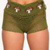 Forest Floor Mushroom Crochet Shorts -I Hear Raves Forest Floor Mushroom Crochet Shorts Front