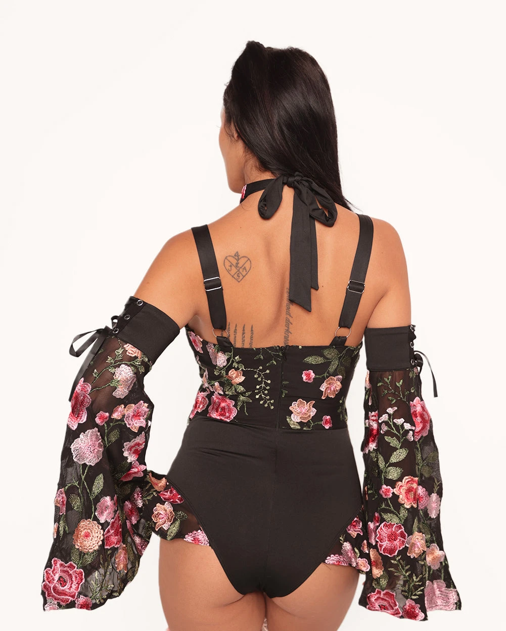 Forest Nymph Stretch Halter Lace Bodysuit Set 2.0 - Black 5 Forest Nymph Stretch Halter Lace Bodysuit Set 2.0 - Black - Image 3