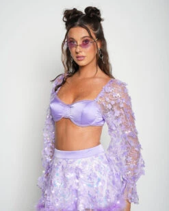 Genie Dust Floral Sequin Top -I Hear Raves Genie Dust Floral Sequin Top Lavender Side