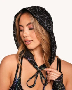 Glowkeeper Rainbow Reflective Hood -I Hear Raves Glowkeeper Hood Front