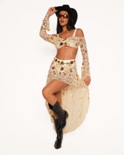 Ride Away Butterfly Cowboy Hat -I Hear Raves Golden Hour Sequin Long Sleeve Top Full