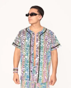 Happy Hour White Reflective Baseball Jersey 8 Happy Hour White Reflective Baseball Jersey -I Hear Raves Happy Hour White Reflective Baseball Jersey Front