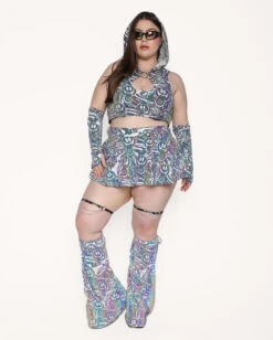 Happy Hour White Reflective Mini Skirt -I Hear Raves Happy Hour White Reflective O Ring Top C1 Full 2