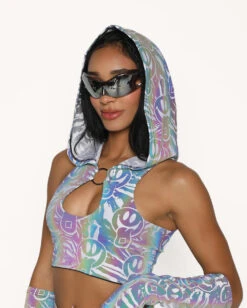 Happy Hour White Reflective O-Ring Top -I Hear Raves Happy Hour White Reflective O Ring Top Front