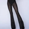 Holo Star Mesh Bell Bottoms -I Hear Raves Holo Star Mesh Bell Bottoms Black Front