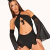 Holo Star Mesh Halter Bodysuit Set -I Hear Raves Holo Star Mesh Halter Bodysuit Set Front2