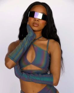 Hologlow Rainbow Reflective Arm Warmers -I Hear Raves Hologlow Rainbow Reflective Arm Sleeves Rainbow Front