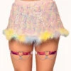 Katie Kayyyy X IHR Pastel Prism Marabou Skirt 1 Katie Kayyyy X IHR Pastel Prism Marabou Skirt -I Hear Raves Katie Kayy x iHR Pastel Prism Marabou Skirt Baby Pink FrontUpdated