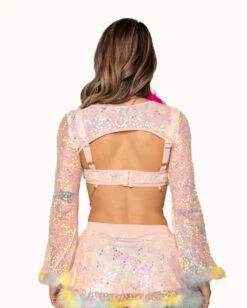 Katie Kayyyy X IHR Pastel Prism Ultra Crop Top -I Hear Raves Katie Kayy x iHR Pastel Prism Ultra CropTop Baby Pink BackUpdated