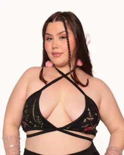 Lace Flowerfields Stretch Halter Top -I Hear Raves Lace Flowerfields Halter Top C1 Front