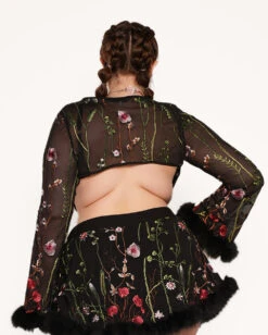 Lace Flowerfields Stretch Marabou Ultra Crop Top 2.0 -I Hear Raves Lace Flowerfields Marabou Ultra Crop Top 2.0 C1 Back