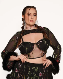Lace Flowerfields Stretch Marabou Ultra Crop Top 2.0 -I Hear Raves Lace Flowerfields Marabou Ultra Crop Top 2.0 C1 Front