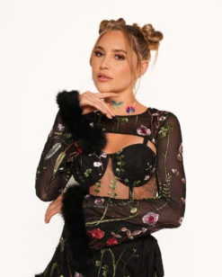 Lace Flowerfields Stretch Marabou Ultra Crop Top 2.0