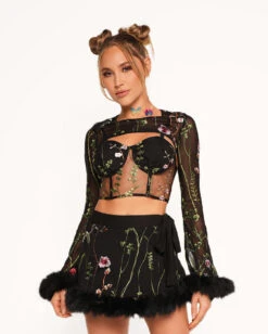 Lace Flowerfields Stretch Marabou Ultra Crop Top 2.0 -I Hear Raves Lace Flowerfields Marabou Ultra Crop Top 2.0 Front 7577c761 8535 4a01 83c5 f0eb8098c66f