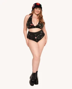 Lace Flowerfields High Waisted Stretch Bottoms 13 Lace Flowerfields High Waisted Stretch Bottoms -I Hear Raves Lace Flowerfields V Neck Halter Top C1 Full