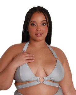 Lightning Flash Reflective Crop Top -I Hear Raves Lightning Flash Reflective Crop Top Curve1 Grey Front