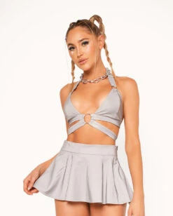 Lightning Flash Reflective Crop Top -I Hear Raves Lightning Flash Reflective Crop Top Grey Lifestyle