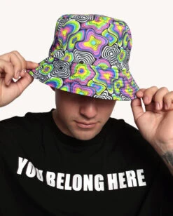 Leblunt X IHR Love Vortex Reversible Bucket Hat With Stash Pocket -I Hear Raves Love Vortex Reversible Stash Bucket Hat Front