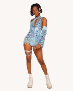 Magic Tricks Sequin Floral Bodysuit With Sleeves -I Hear Raves Magic Tricks Sequin Floral Bodysuit with Sleeves Full