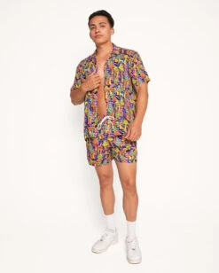 Mushroom Brain Camp Shirt -I Hear Raves Mushroom Brain Camp Shirt Blue Grn Pnk Full