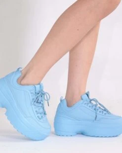 Dynamic Realness Platform Sneakers -I Hear Raves Neon Realness Platform Sneakers BabyBlue Side