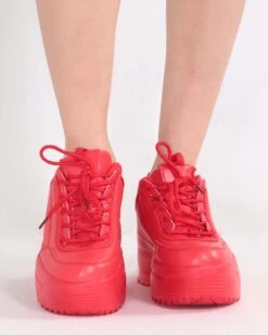 Dynamic Realness Platform Sneakers -I Hear Raves Neon Realness Platform Sneakers Red Front