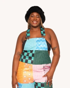 Otaku Patchwork Overalls -I Hear Raves Otaku Patchwork Overalls C1 Front
