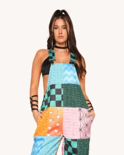 Otaku Patchwork Overalls -I Hear Raves Otaku Patchwork Overalls Front