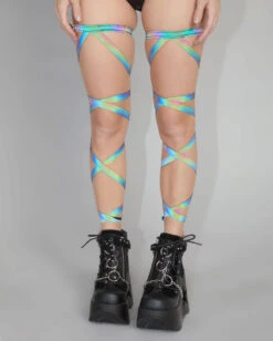Pair Of Non-Slip Rainbow Reflective Leg Wraps