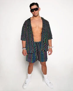 Pixel Perfect Rainbow Reflective Men's Shorts -I Hear Raves Pixel Perfect Rainbow Reflective Hooded Robe Full 44a95826 3412 46aa 9f0e 02427ac86bfe