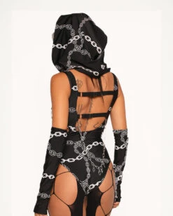 Power Surge Silver Reflective Chain Bodysuit & Sleeve Set -I Hear Raves Power Surge Silver Reflective Chain Bodysuit Sleeve Set Back