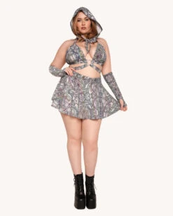 Pure Euphoria White Rainbow Reflective Mini Skirt -I Hear Raves Pure Euphoria White Rainbow Reflective Gloves Sleeves C1 Full 1