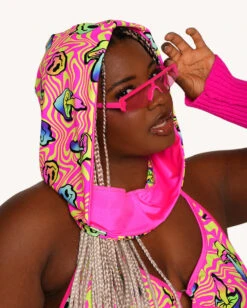 Rolita Couture X IHR Am I Tripping Groove & Glow Hood -I Hear Raves Rolita Couture x iHR Am I Tripping Groove Glow Hood Front